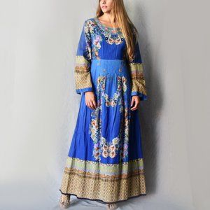 Designer Boho Maxi Dress Iconic IVANA RUZZO Soft Cotton Embroidered Top